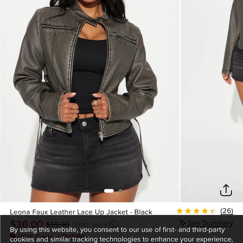 Leona Faux Leather Lace Up Jacket - Black